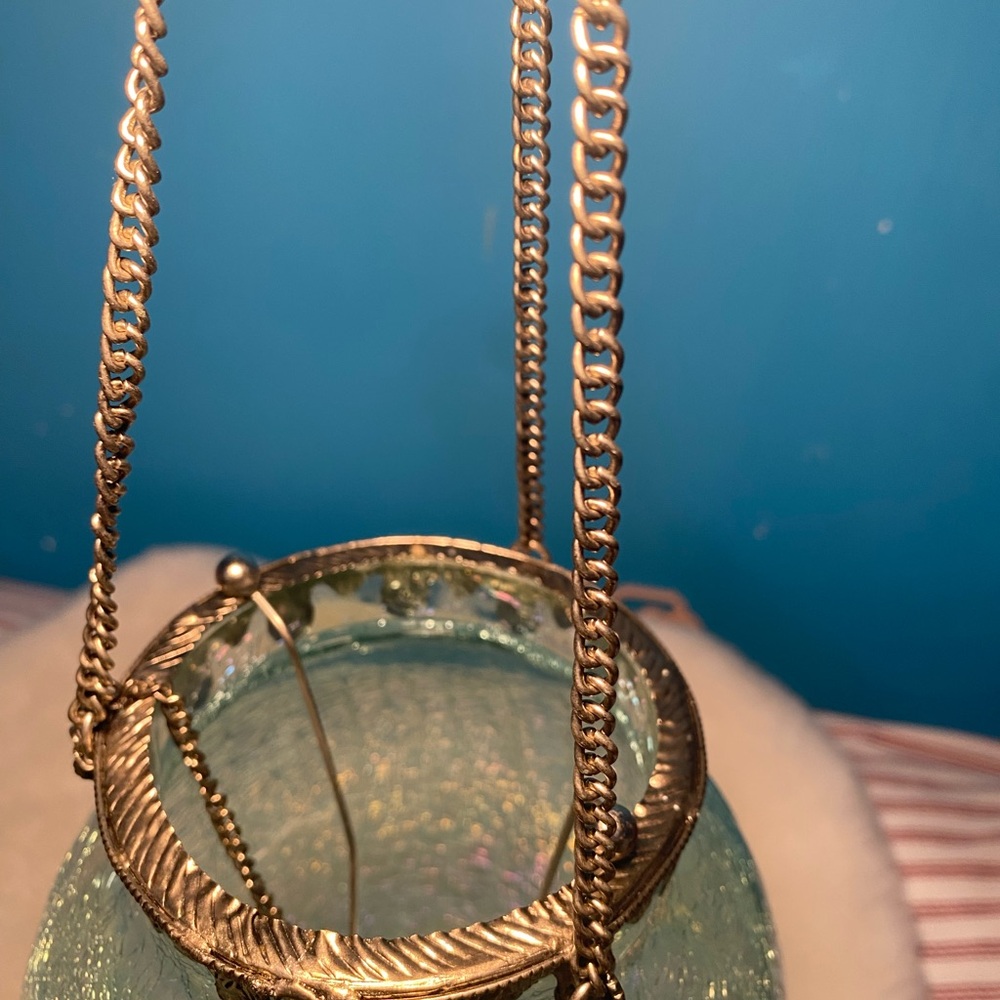 Hanging Lantern Irridescent Blue (green) crake Glass Moroccan Style - Picture 8 of 10